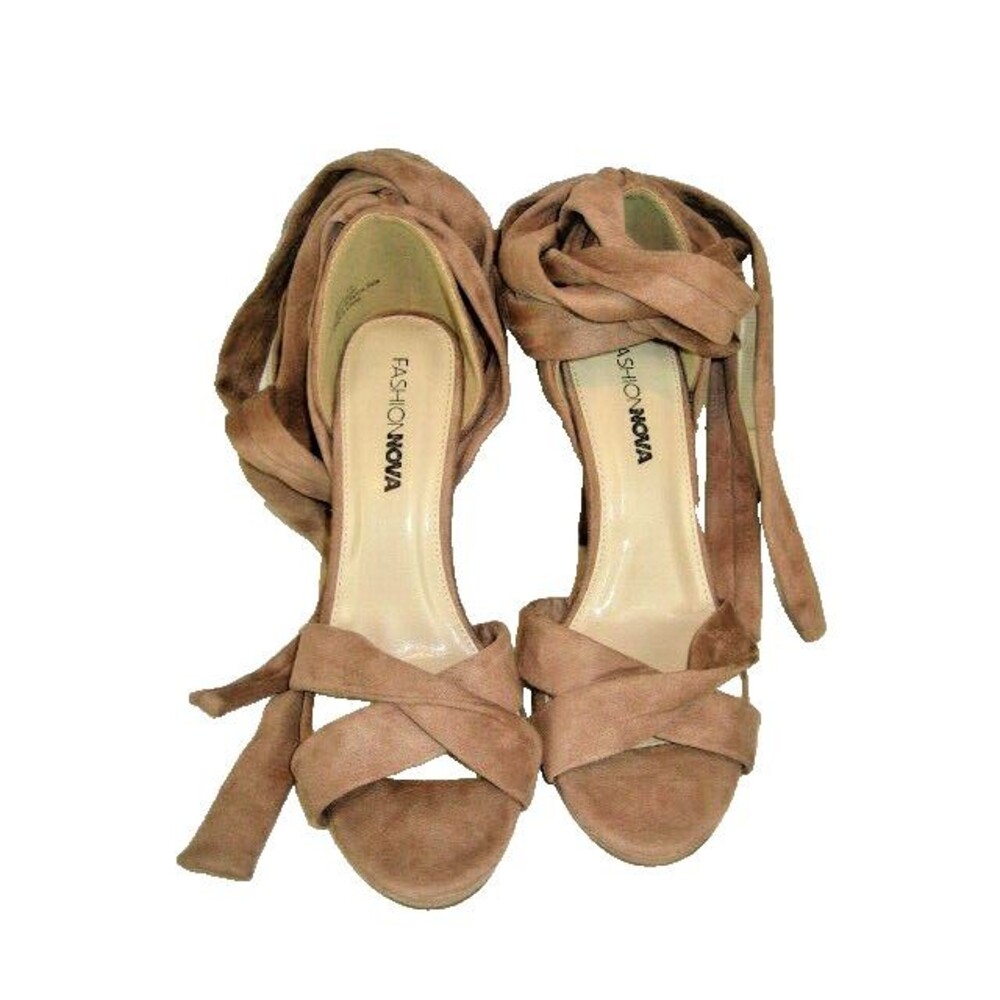 Womens Fashion Nova Saxon Mauve Suede 3"Heels Sandals w 36"Wrap Thongs sz 7.5